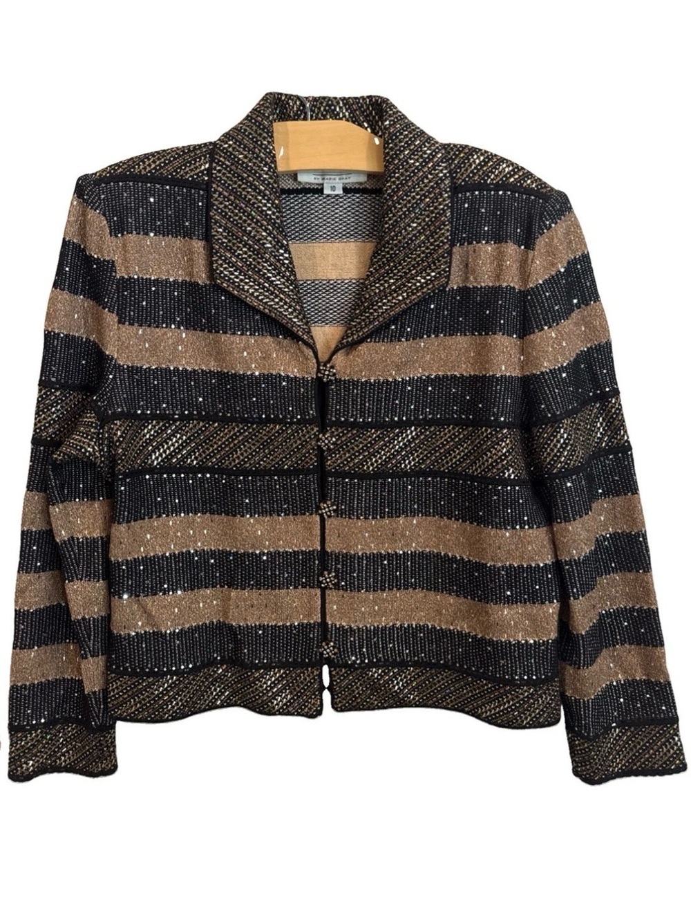 St. John Evening by Marie Gray Black Gold Embellished Crop Knit Jacket Top Sz 10